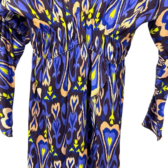 Forte Forte 6 Northern Light Print Satin Dress Multi Purple Ikat Dolman V Neck - Picture 4 of 16